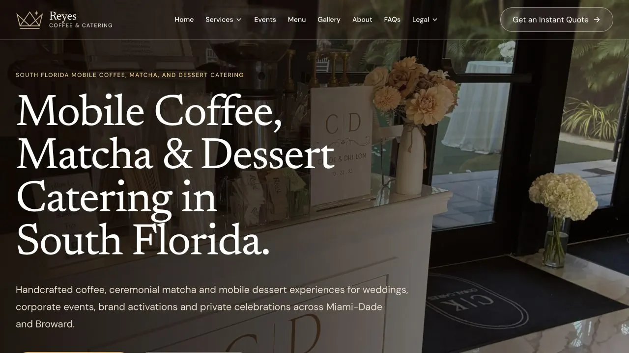 Reyes Coffee & Catering website homepage